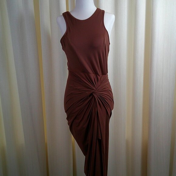 Revamped Ruched Rust Drape Maxi Dress in size S - Picture 3 of 6
